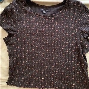 American Eagle Black Floral Crop Top